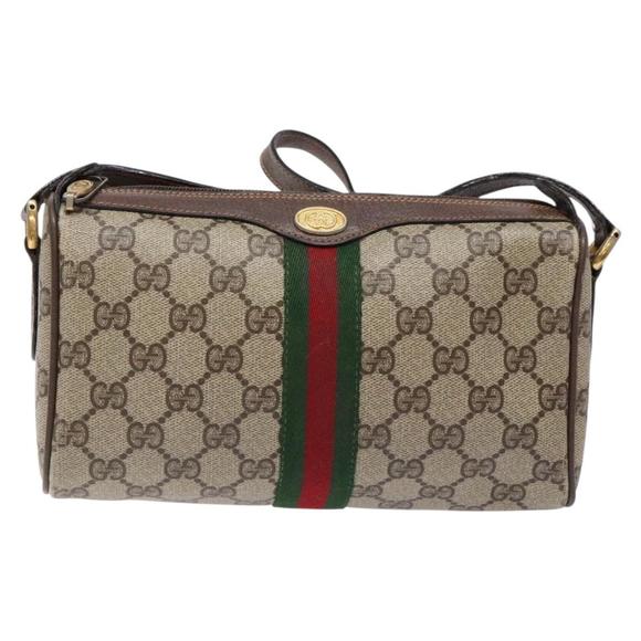 GUCCI GG Supreme Web Sherry Line Bag PVC Beige Gold 89 02 018 Auth BA4016 - Picture 2 of 16